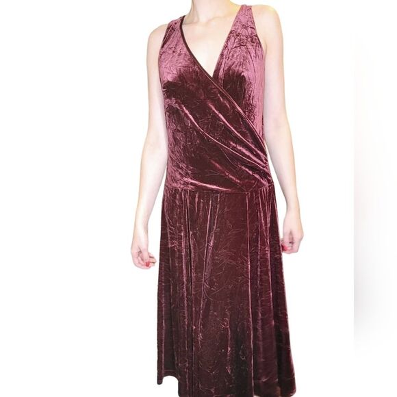 Vintage 90s Jacalyn Bennett Red Wine Velvet Dress - XL - Picture 7 of 8